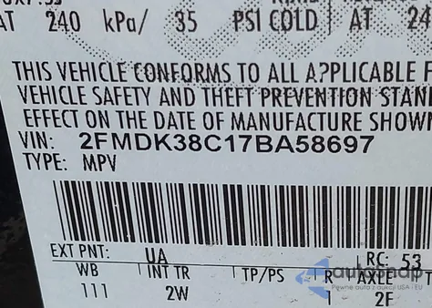 2007 Ford Edge Sel z USA, uszkodzony, nr VIN 2FMDK38C17BA58697